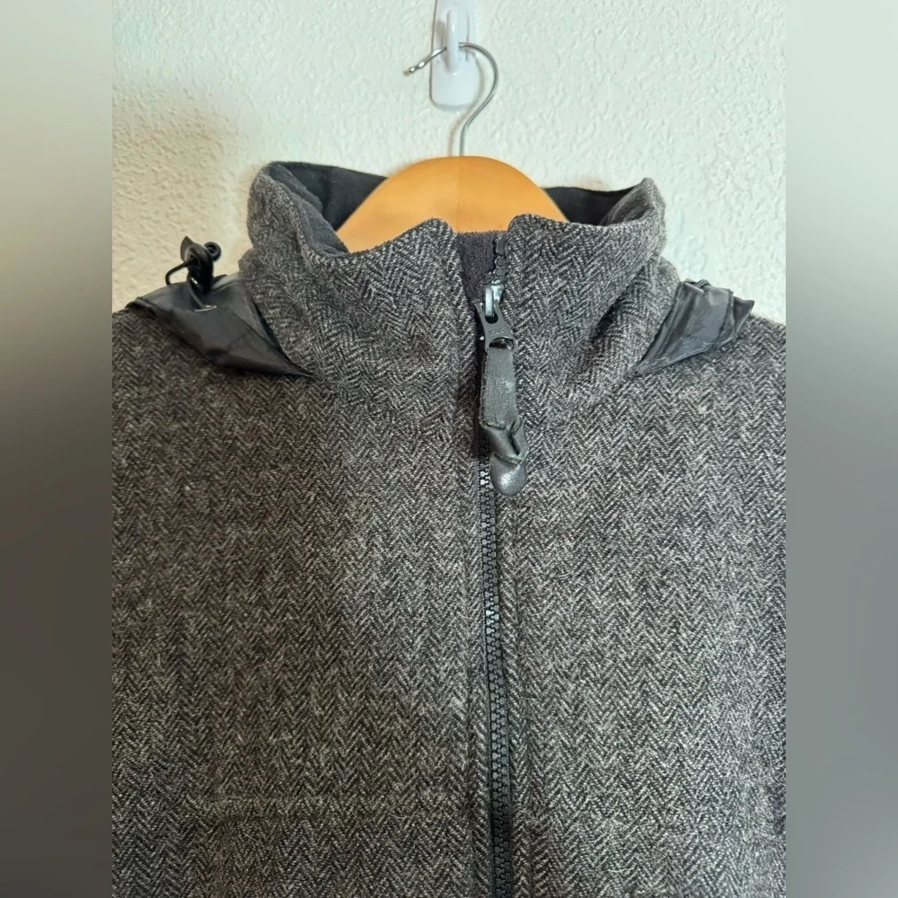 STS Ranch Wear wool blend Men's Gray coat Jacket hidden hood Medium